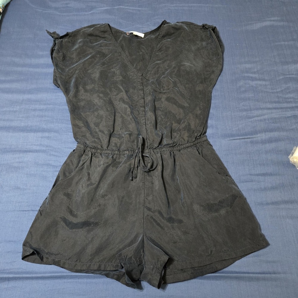 Lavender‎ Brown Romper Womens M Blue Cupro Satin Elastic Waist Lined Made USA